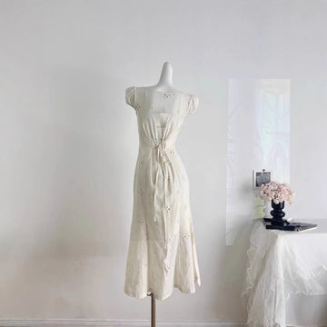 Retro Embroidered Squeal Dress Woman 2025 Spring And Summer New Sexy Niche Elegant Fishtail Long Dress